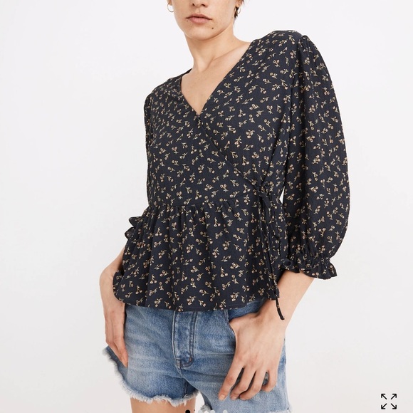 Madewell Tops - Madewell Puff-Sleeve Peplum Wrap Top Floral Women’s Sz L